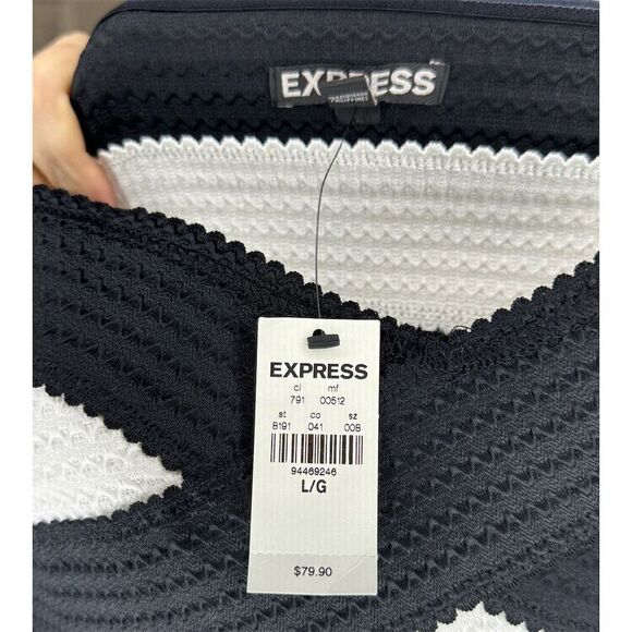 Express Strapless Black & White Striped Fit & Flare Dress Size L Knee Length - Picture 3 of 3